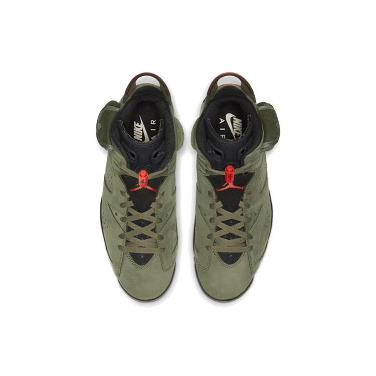 Travis Scott X Air Jordan 6 Retro Olive Unisex Sneakers Green Medium-Olive Black-Sail-University-Red CN1084-200