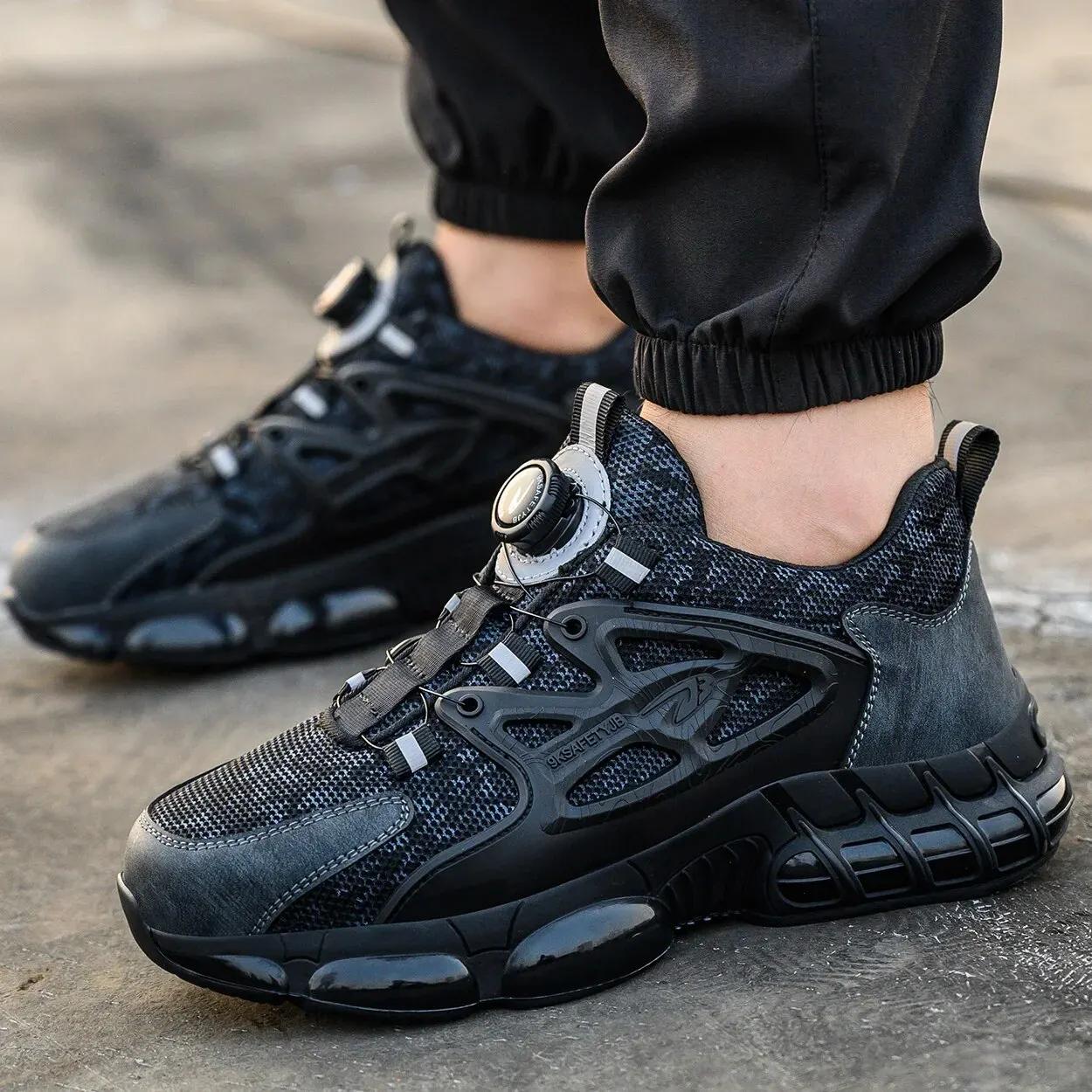 

Men s Safety Shoes Rotary Buckle Work Boots Safety Steel Toe Breathable Safety Shoes Slip-Resistant Puncture-Proof Work Shoes 46 чёрный