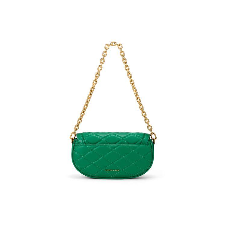 Charles & Keith Quilted Chain Wide Shoulder Strap PU Underarm Shoulder Bag Women shoulder bag White CK2-20271032