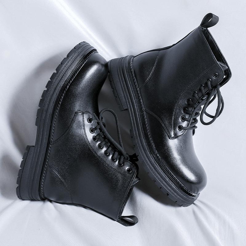 Martin Boots Men'S British Style High-Top Men'S Boots Winter Velvet Mid-Top Leather Shoes Tooling Chelsea Boots 22712-R