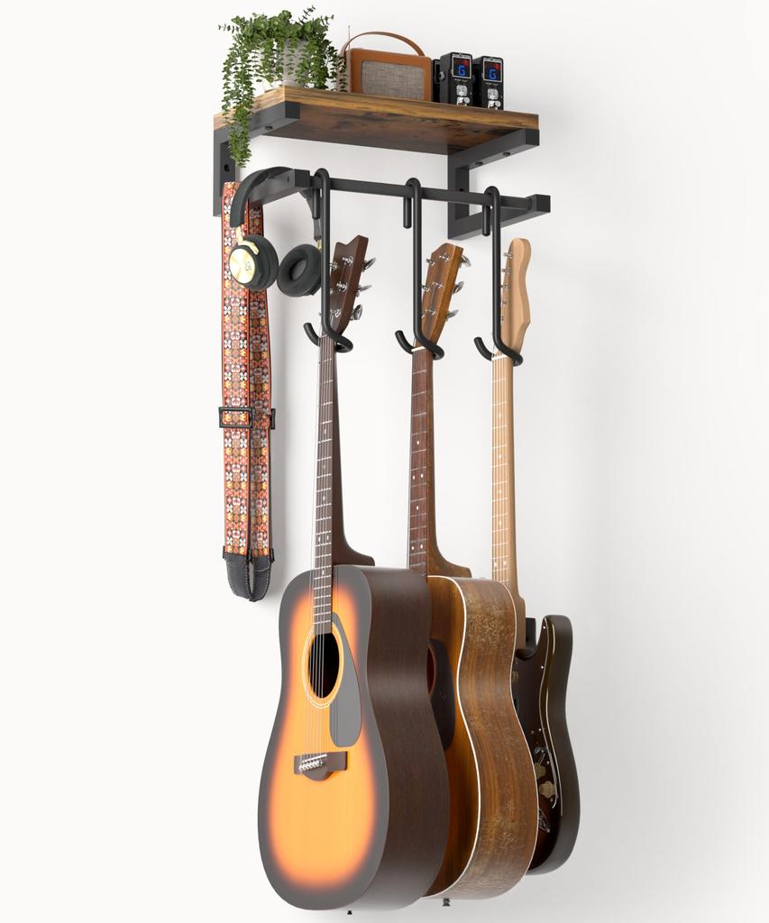 VINAEMO Guitar Wall Holds 3 Features a Rustic 3 Removable Guitar Universal Guitar Fits and Ukulele Hanger, Mount, Guitars, Shelf, Hooks, Stable,