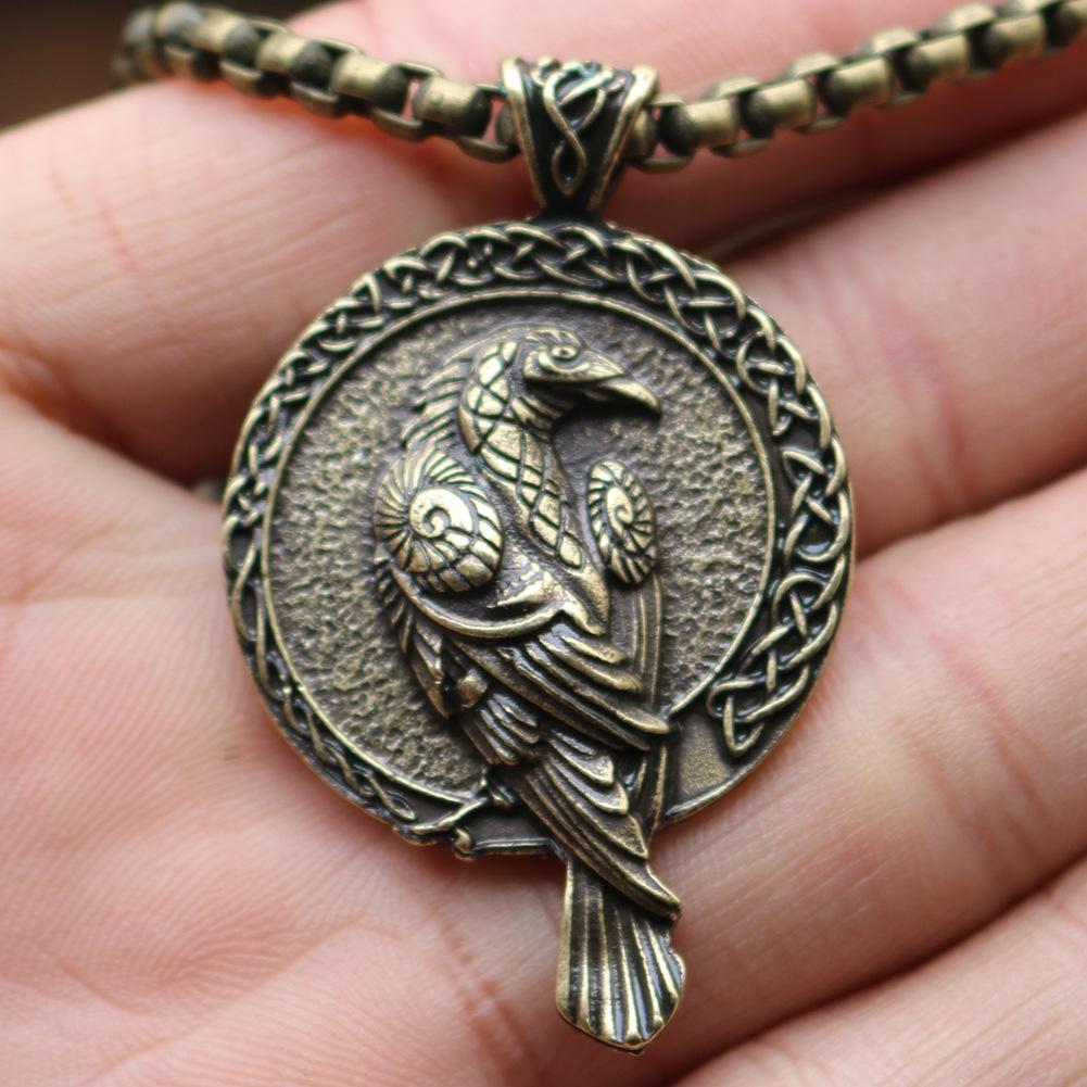 Nordic Charm Necklace Viking Crow Pendant Black Bird Celtic Crow Necklace Men's Popular Ornament