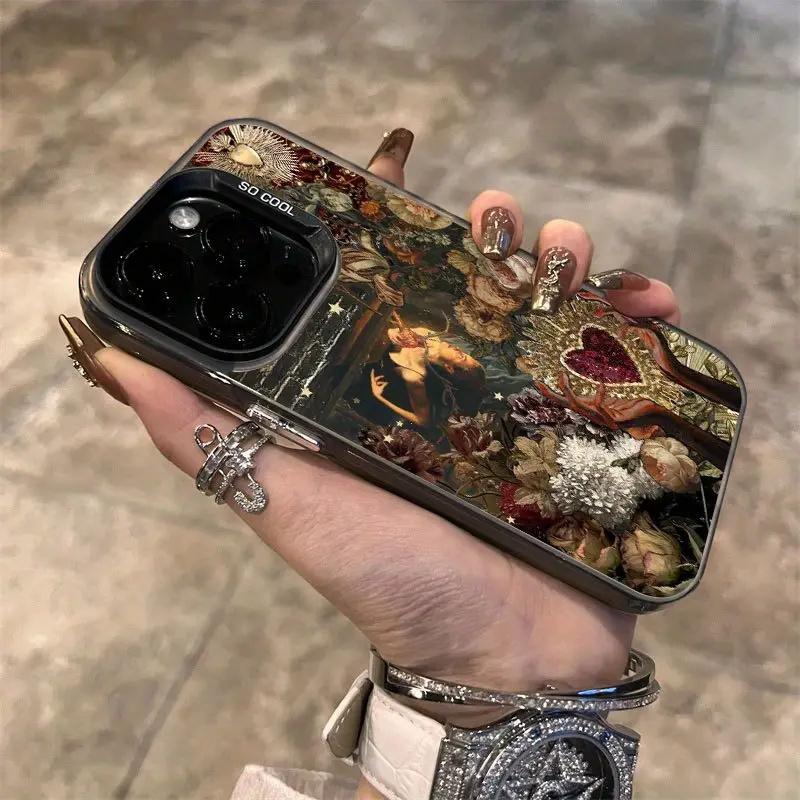 Retro Love & Flowers Collage Pattern Phone Case for iPhone 17 16 16E 15 14 13 12 11 Pro Max X XR XSMAX 8 7 Plus Shockproof Cover