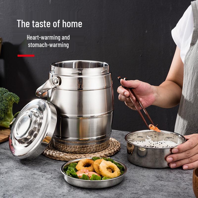 Doppellagige isolierte Edelstahl-Lunchbox – Trommelförmiges Bento für Schüler & Berufstätige.