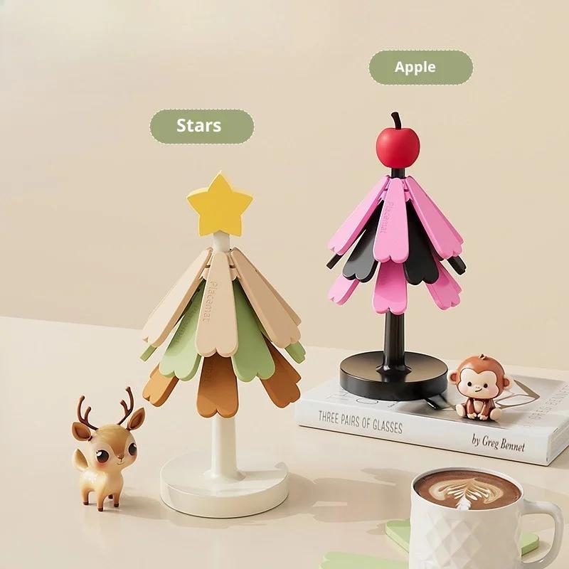 Hot Four Layer Christmas Tree Silicone Insulation Mat, One Tree Creative Coaster, Heat-resistant Foldable Placemat, Home Pot Mat