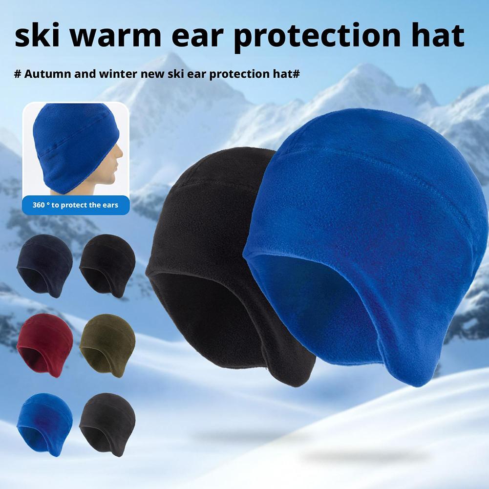 Winter Thermal Fleece Skull Cap Helmet Liner Mens Beanie Earflaps For Cycling Running Motorcycle & Riding Under Helmet Liner