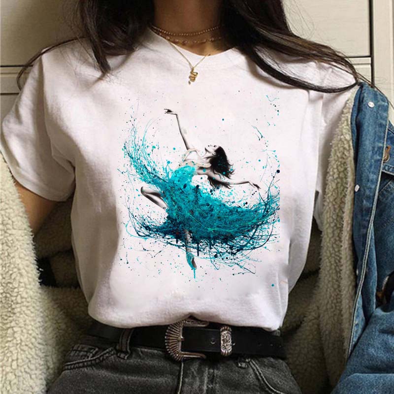 Women Tshirt Casual Dancing Ballet O-Neck Summer Harajuku Vintage Tops Camisas Mujer