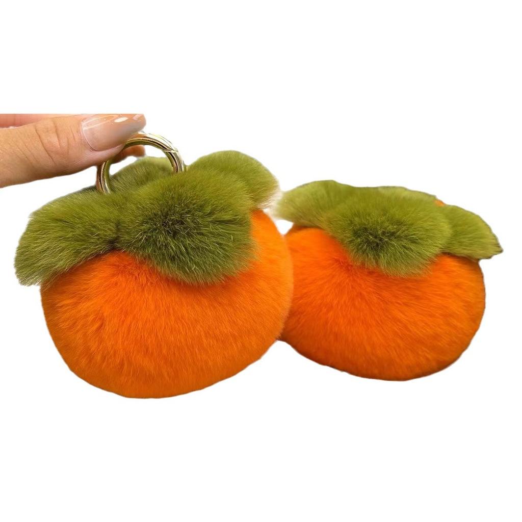 Fluffy Faux Rabbit Fur Keychain Good Luck Charm Car Decor Cute Persimmon Pendant Gift for Women Bags