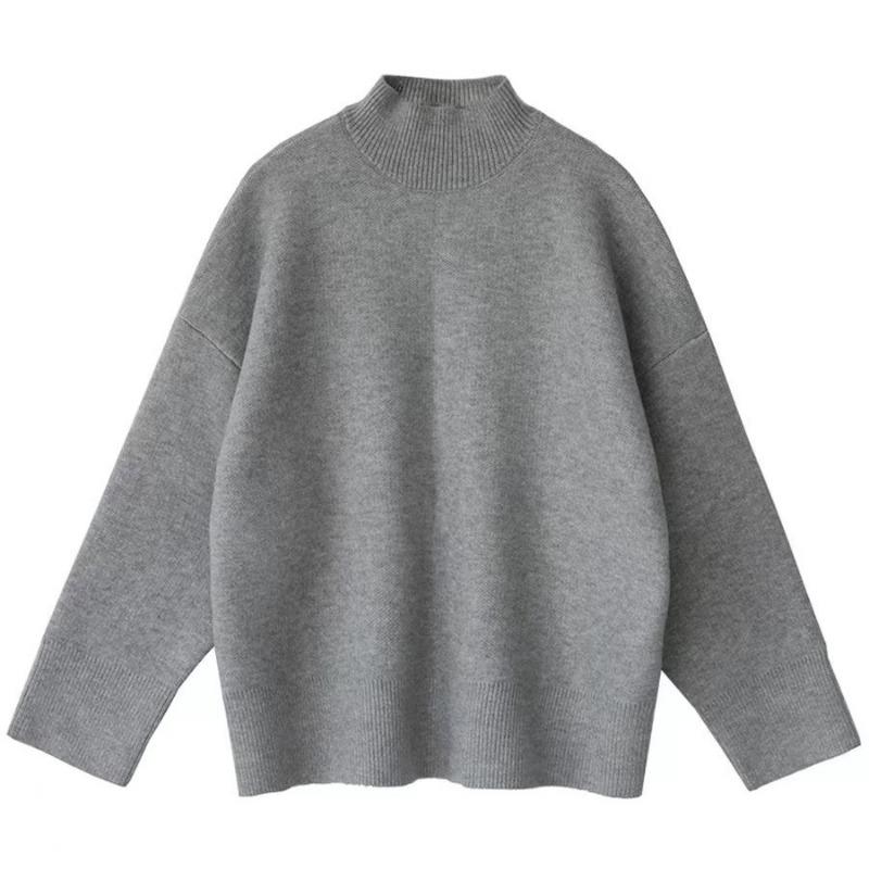 Semi-turtleneck Sweater Women's Autumn and Winter High-end Sense Lazy Wind Loose Medium and Long Bottoming Knitted Sweater Thickened Inside