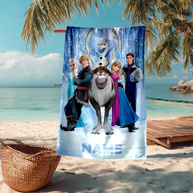 Custom Name Ultra-Soft Beach Towel with Elsa Theme,Ideal for Pool - Camping, Diving - Perfect Travel Essential, Vibrant Beach Towel.