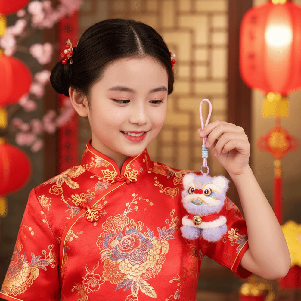 Cartoon Lion Dance Keychain Awakened Lion Chinese New Year Gift  Bag Hanging Accessories