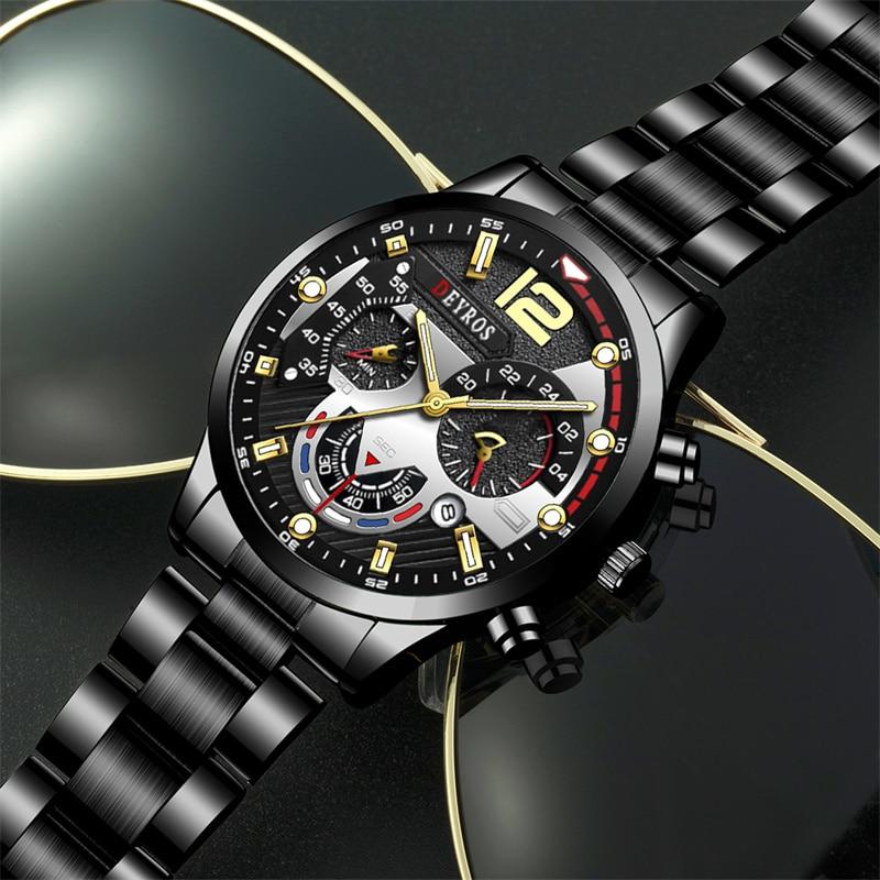 Mens Sports Watches Stainless Steel Quartz Wrist Watch Calendar Luminous Clock Men Business Casual