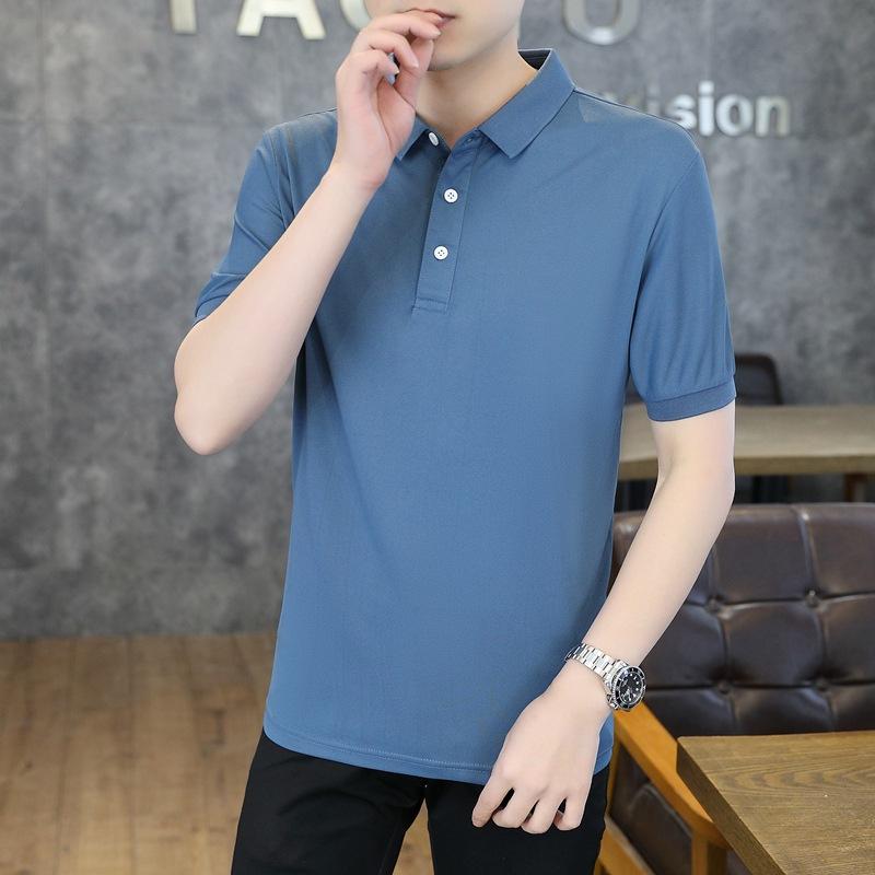Ice Silk Short Sleeve Men'S T-Shirt Polo Shirt New Casual Shirt Men'S Group Lapel T-Shirt Workwear