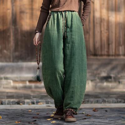 Damen Vintage Haremshose Einfarbige Hose Winter Warm Elastischer Bund Lange Hose