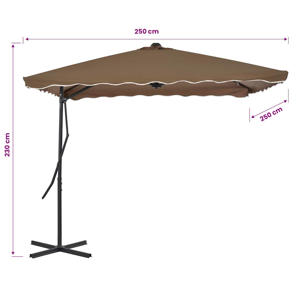 250 X 250 Cm Taupe Sun Umbrella with Steel Pole