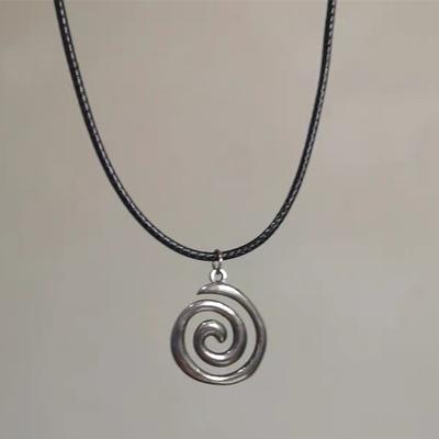Y2K Spiral Vortex Pendant Necklace for Women Men Vintage Hand-woven Leather Rope Chain Necklace Grunge Jewelry Accessories