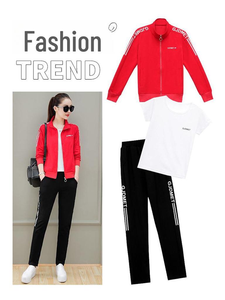 Set sport la modă pentru femei, din bumbac elastic - hanorac, pantaloni, tricou pentru ținute casual și de dans de primăvară/toamnă