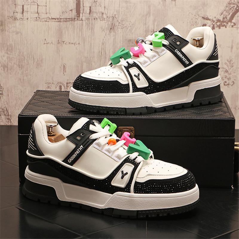 

Новые мужские белые оранжевые стразы с узором All Match Brand Shoes повседневные туфли на плоской подошве мокасины спортивные прогулочные кроссовки Zapatos Hombre 38 черный белый