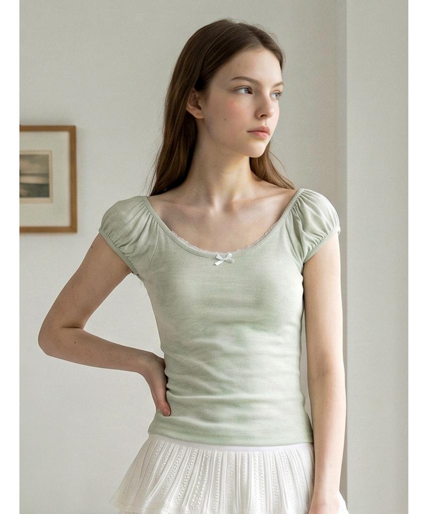Poebeo21 Off-Shoulder Puff Short Sleeve Knit (Ftdbnt042)