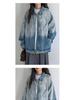 Unisex Retro Floral Embroidered Gradient Denim Jacket