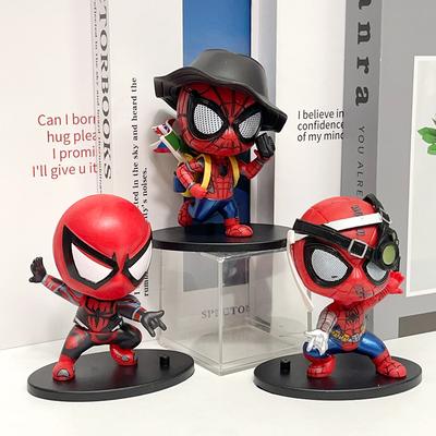 3 Spider-Man Figurines Cute Q-version Spider-Man Bobblehead Doll Toy Ornament Desktop Decoration Gift Suitable for Marvel Fans Action & Toy Figures