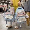 Color Blocked Embroidery Student Backpack Shoulder Bag Pencil Case Set For Casual Summer Wear