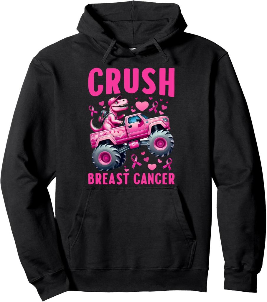 Awareness Monster Truck Crush Breast Cancer Fun Unisex Hooded Sweatshirt