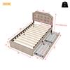 Children's Bed 90x200cm Slatted Frame Nightstand Upholstery Rivets Double Drawers Linen Adults Youth Without Mattress