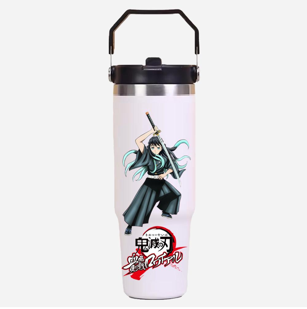 30oz Anime Demon Slayer Printed Simple Solid Color Stainless Steel Thermos Water Cup Thermal Insulation Cold Ice Cup Kid Gift