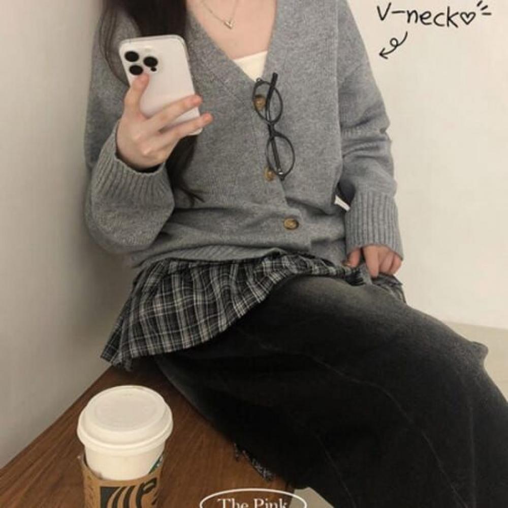 The Pink V Neck Loose Fit Knit Cardigan