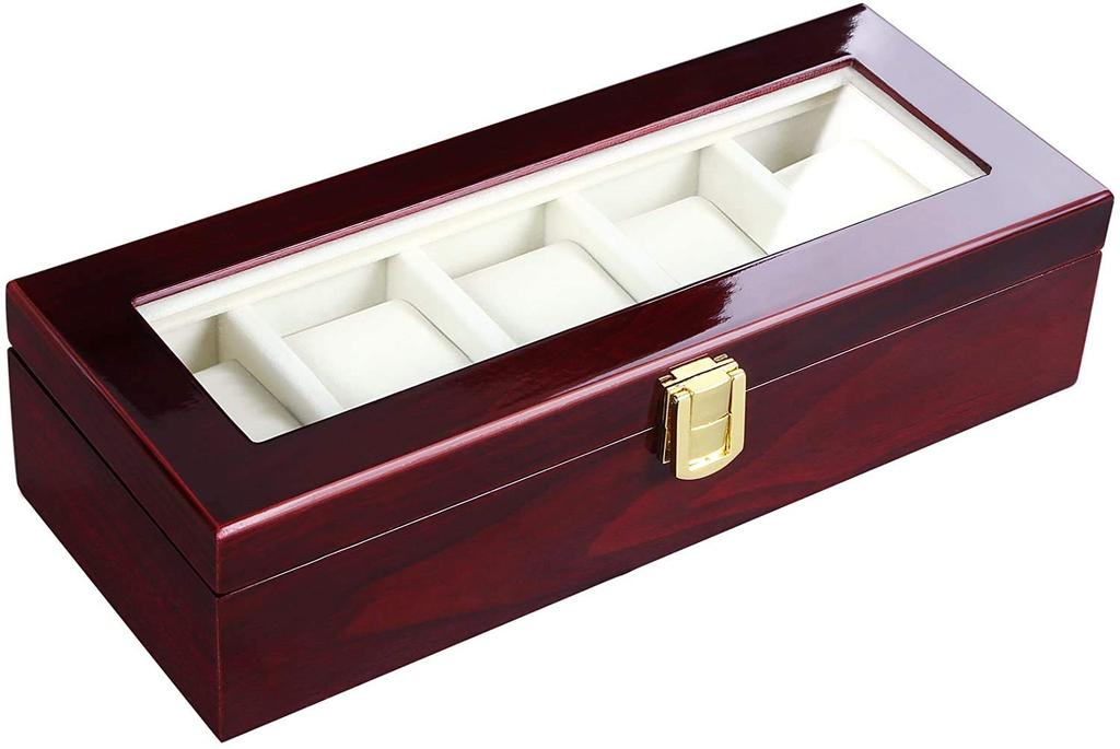 SONGMICS Watch Storage Case for 5 Made of Wood with Transparent Luxury Watch Christmas Collection Watch Watch Accessory Piano Lacquer Gift JOW005C01