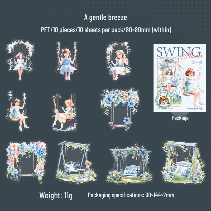 Beautiful Day Double White Ink Stickers - Flower Language Light Flutter Series: Swing Theme, 6 Styles