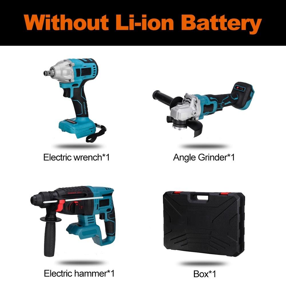 

Набор бесщеточных электроинструментов 125 мм Угловая шлифмашина Электрический ударный гайковерт Перфоратор Для аккумулятора 18 В 3 в 1 Only machine