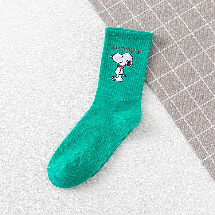 Snoopy Korean Style Mid-Calf Sports Socks - Autumn/Winter, High-Top, Comfortable, Trendy, College Style