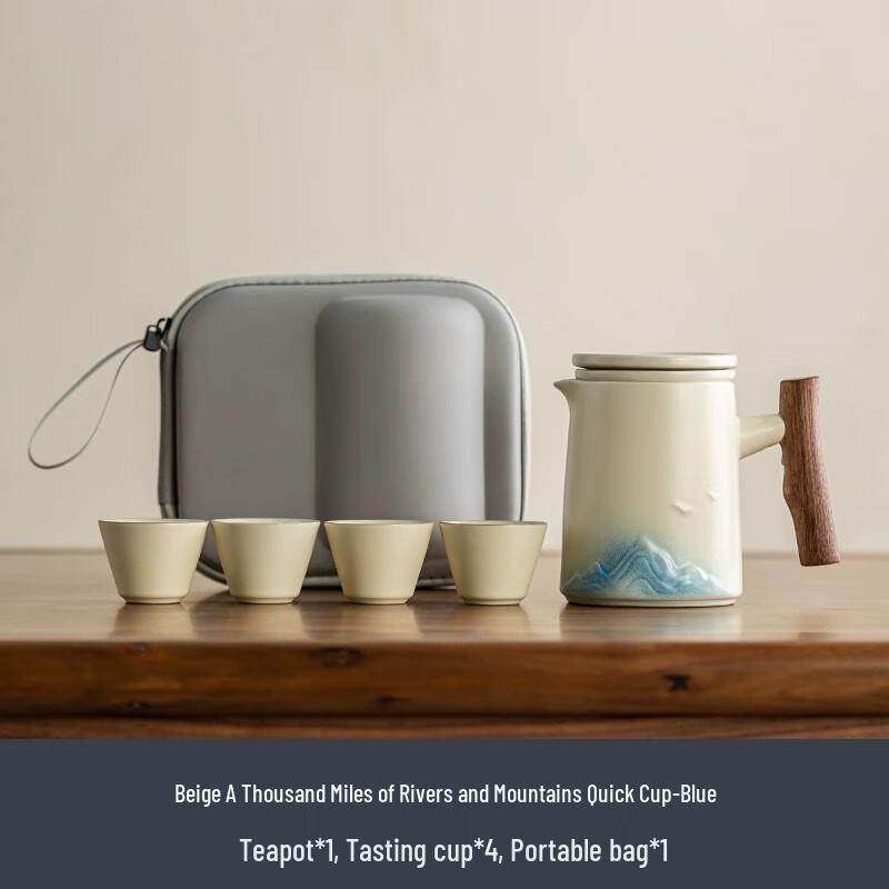 Aiqiyi LIU Embossed Ceramic Travel Tea Set (1 Pot, 4 Cups)