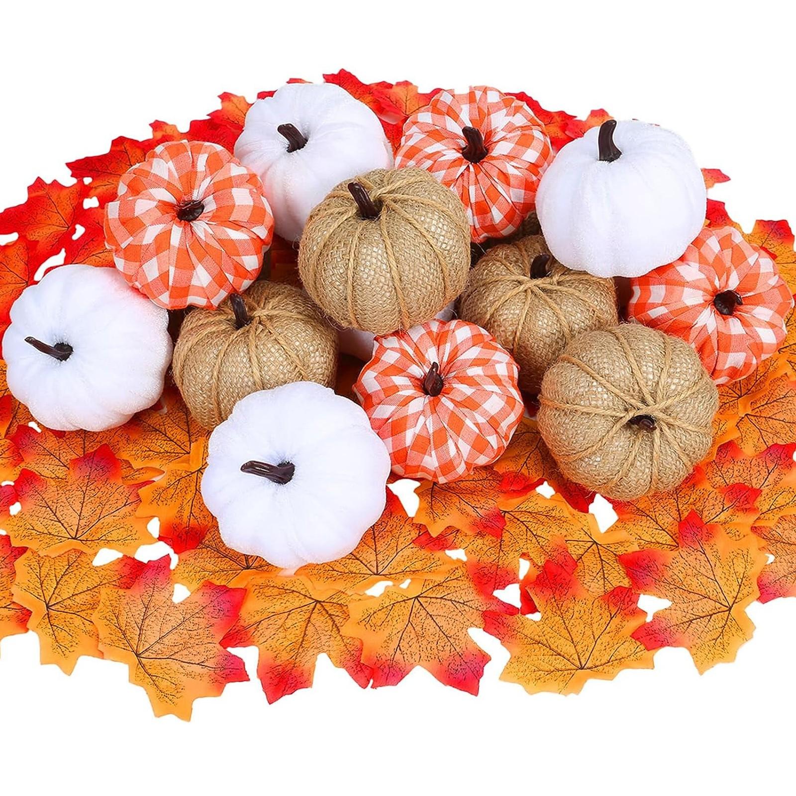 

Sarzi 12 шт. смешанных искусственных тыкв, поддельные тыквы белого цвета, поддельные тыквы из клетчатой ткани для осени, свадьбы, Дня благодарения, Хэллоуина, для дома и улицы One Size