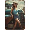 Retro Pinup Girls Classic Cars Metal Sign Wall Decor Garage Bar