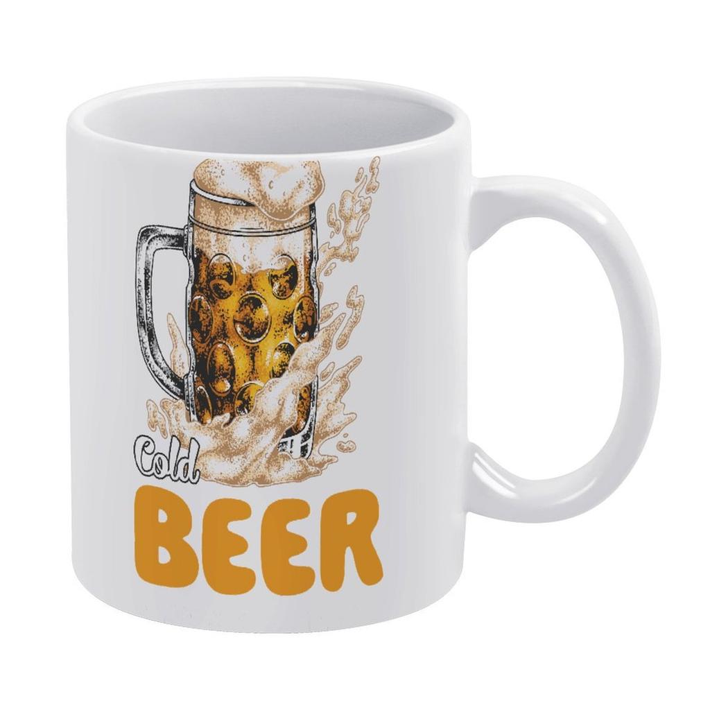 1pc 11oz Ceramic Mug with Double-Sided Beer Lover Print, Clean Daily Cup for Coffee or Tea