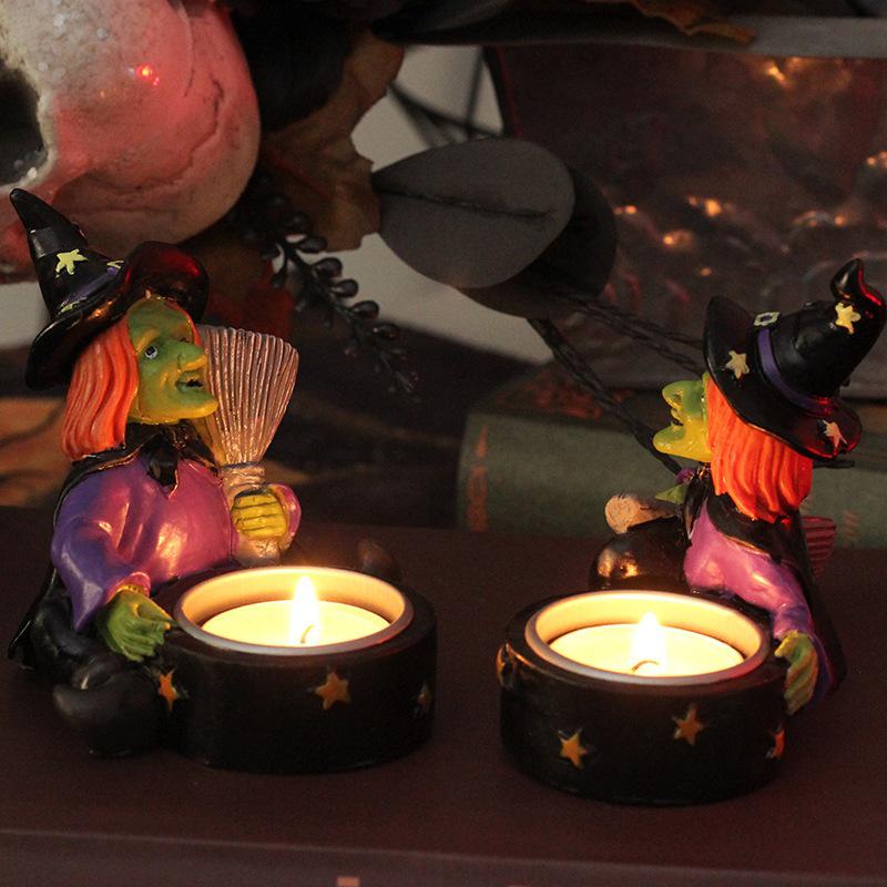 Halloween Resin Candle Holder: Skeleton Ghost Witch Monster Décor