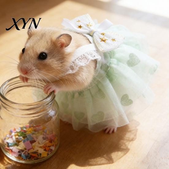 Photo Prop Hamster Clothes Cute Dress, Sweet Floral Heart Fruit Prints, Lace Trim Pet Dress Small Animal Costume with Bow, Animals Outfit for Squirrel
