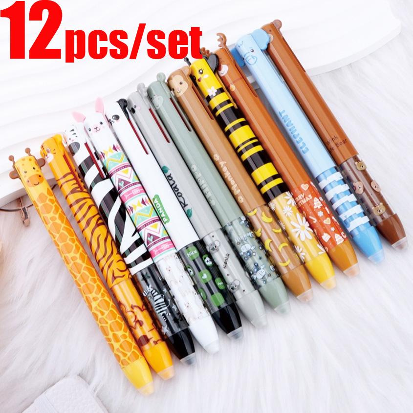 12/6/3pcs 2-in-1 Multicolor Cute Animal Erasable Pens Erase Blue Red Ink 12 Styles Animals Fine Point Pen for School Office Gift