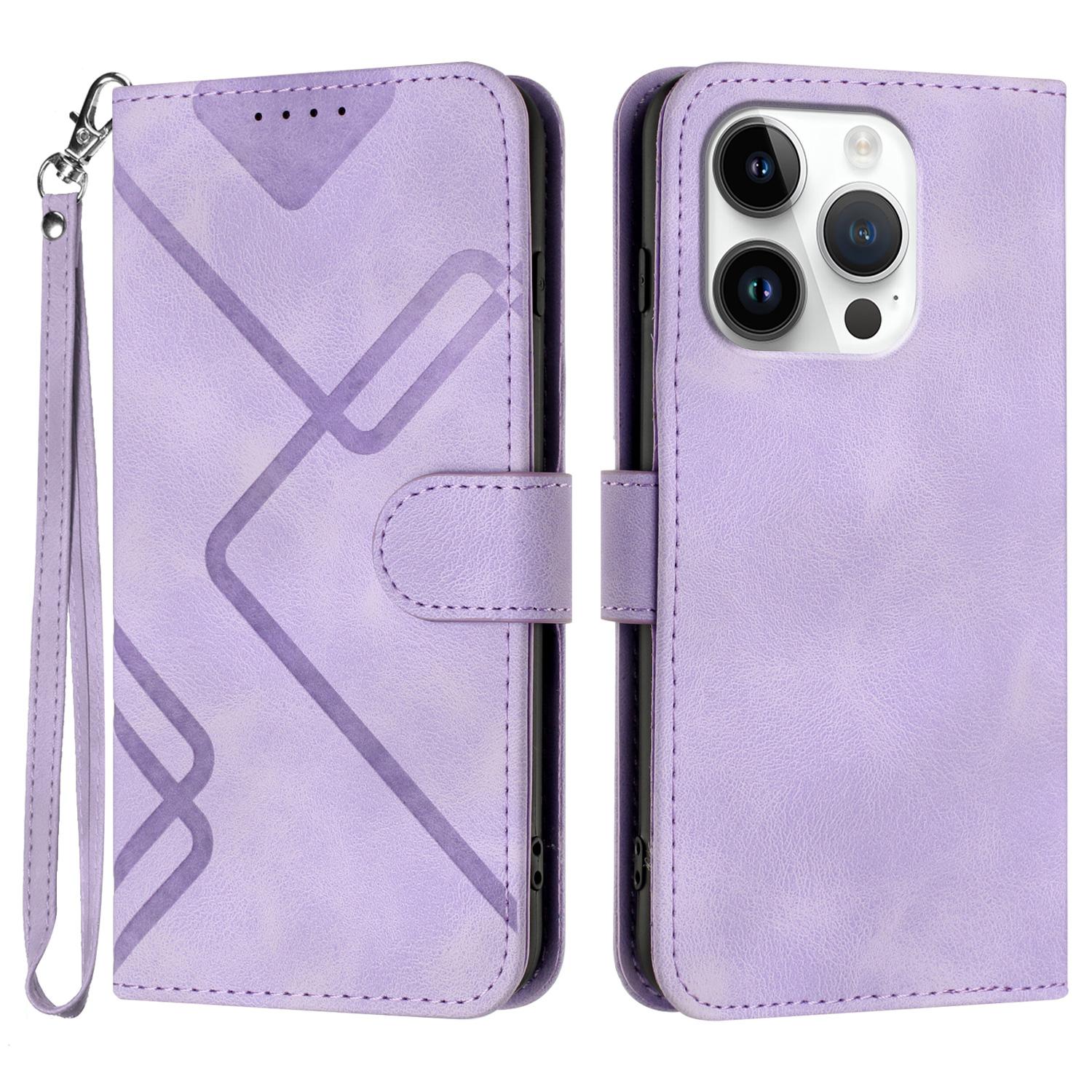 

YX0040 For iPhone 16 Pro Leather Case Geometry Pattern Wallet Phone Cover Light Purple