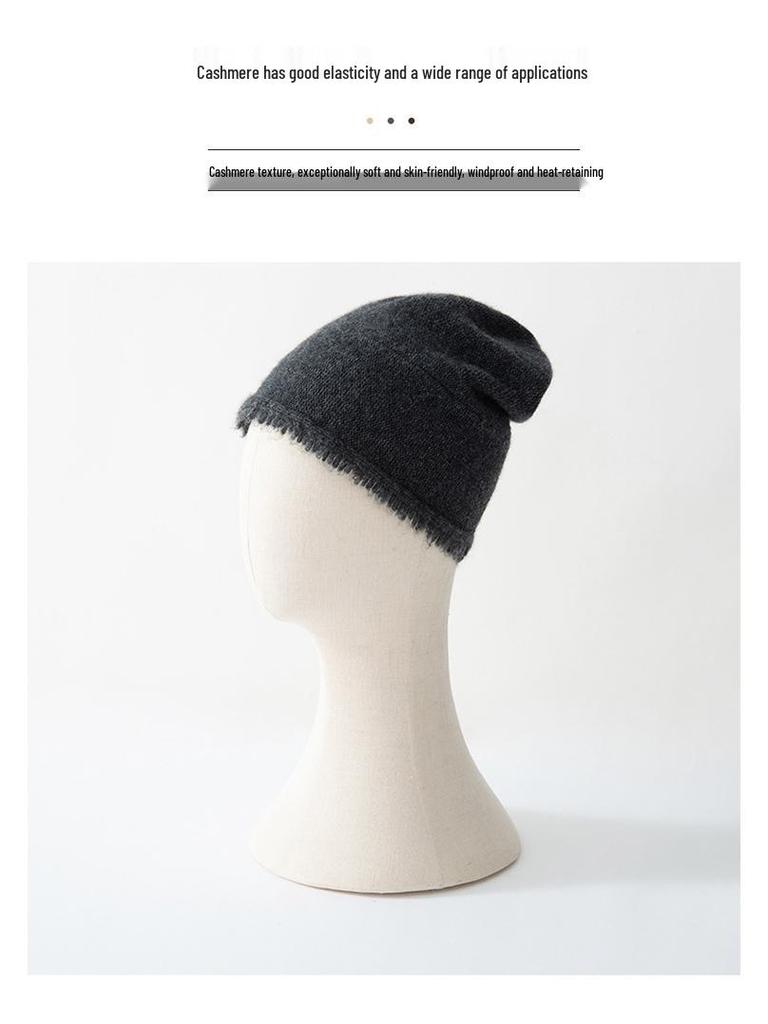 Women's Cashmere Knit Beanie: Solid Color, Versatile Skullcap, Ear Protection, Warm Beggar Wool Hat for Cold Weather.