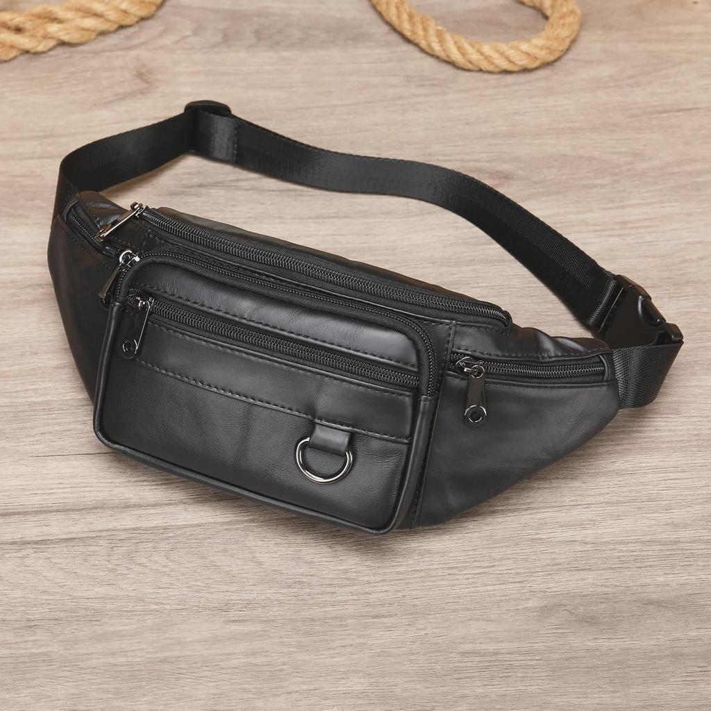 Męska czarna skórzana torba crossbody/nerka ze skóry owczej na outdoor i rekreację 8879