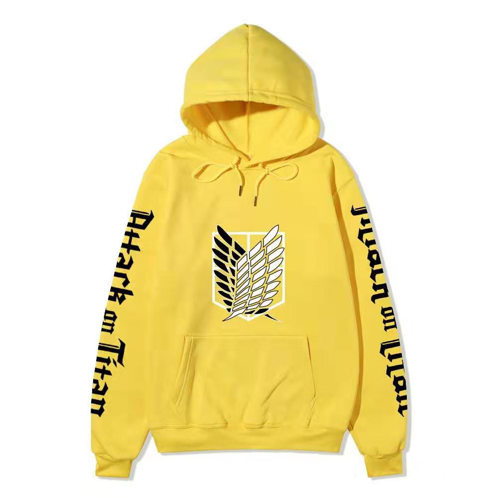 Attack on Titan Freedom Wings Hoodie Unisex Fleece Sweatshirt Survey Corps Logo Gothic Vertical Text Both Sleeves Autumn Winter Pullover