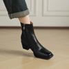 Autumn and Winter Women's Leather Boots Rubber Soft Sole Large Size Women's Boots Middle Heel Square Head Versatile Side Zipper Cowhide Low Boots