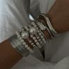 Vintage Pearl Wide Cuff Bangles Men Hip Hop Punk Silver Color Geometric Spring Bangles For Women Bracelet Jewelry