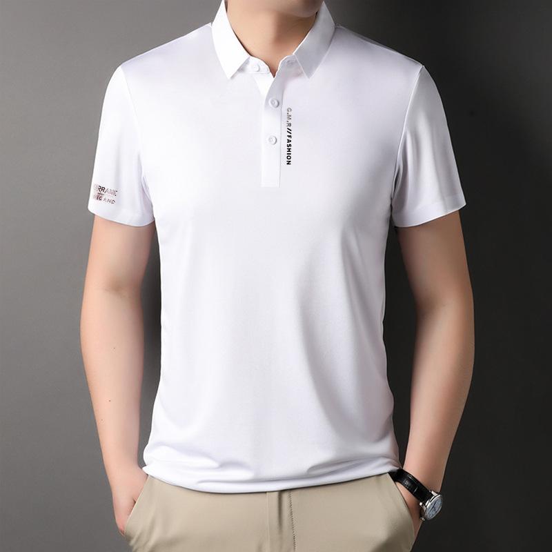 Ice Silk Seamless Short-Sleeved Polo Shirt Men'S Business Casual Stretch Lapel Half-Sleeved T-Shirt