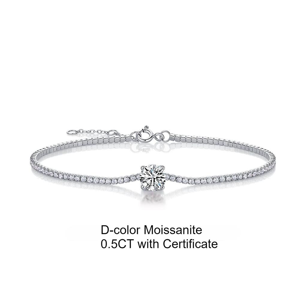 100% 925 Sterling Silver Tennis Bracelet Adjustable  5MM 0.5ct Moissanite Emerald Cubic Zirconia  Charm Bracelet for Women Gift
