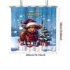 1pc Christmas Highland Cow Print Waterproof Shower Curtain Partition Privacy Hanging Curtain with 12 Hooks Multiple Sizes